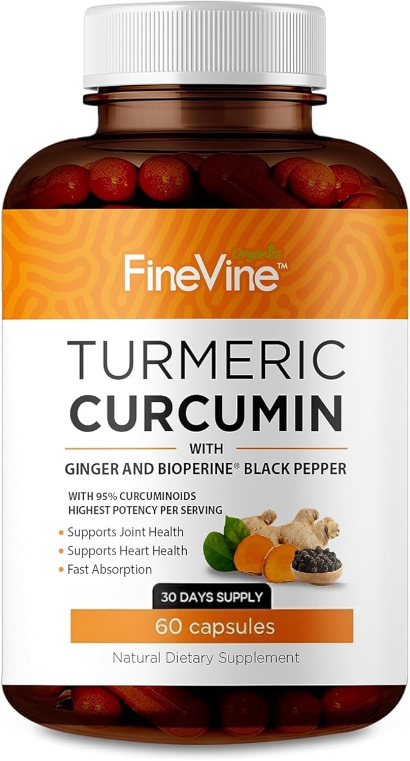 
                  
                    Turmeric Curcumin with BioPerine Black Pepper and Ginger - 60 Vegetarian Capsules for Advanced Absorption, Joints Support
                  
                