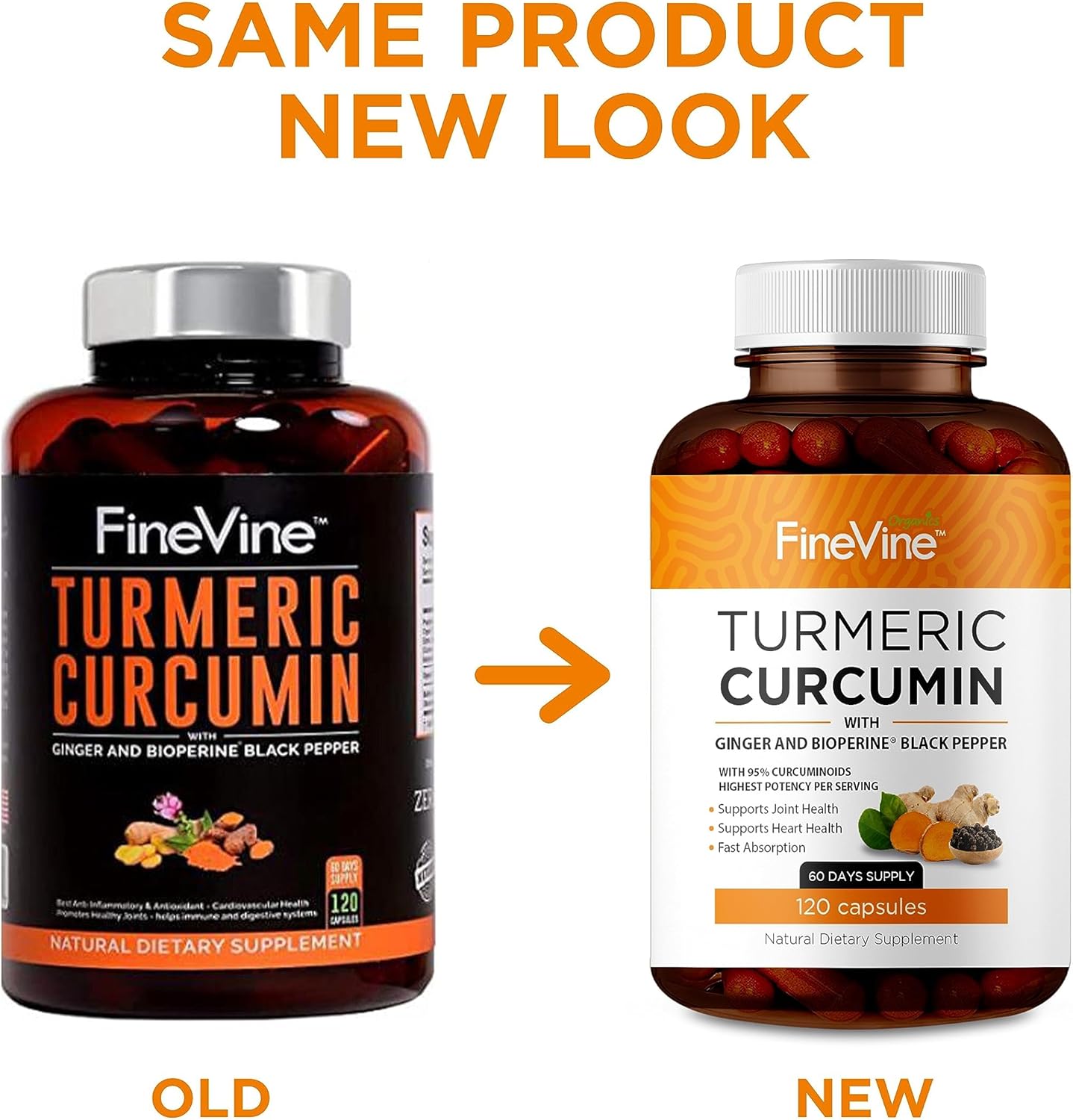 
                  
                    Turmeric Curcumin with BioPerine Black Pepper and Ginger - 60 Vegetarian Capsules for Advanced Absorption, Joints Support
                  
                