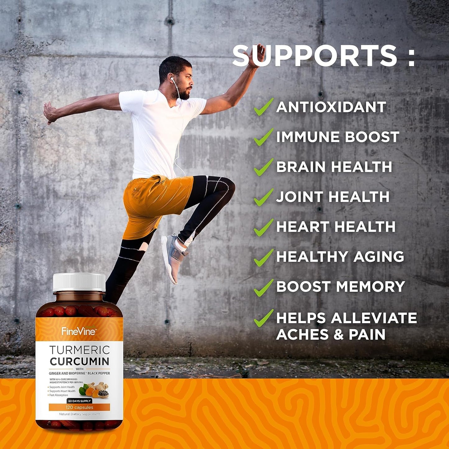 
                  
                    Turmeric Curcumin with BioPerine Black Pepper and Ginger - 60 Vegetarian Capsules for Advanced Absorption, Joints Support
                  
                