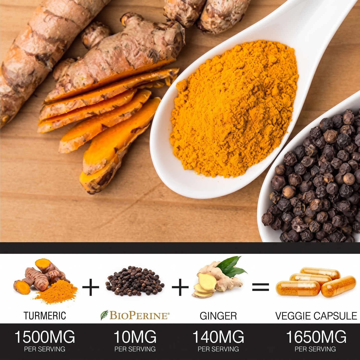 
                  
                    Turmeric Curcumin with BioPerine Black Pepper and Ginger - 60 Vegetarian Capsules for Advanced Absorption, Joints Support
                  
                