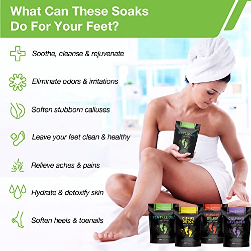 
                  
                    Epsom Salt Foot Soak Set - Variety Pack of 4 - Tea Tree Oil, Citrus Detox, Calming Lavender, Muscle Relief
                  
                